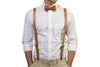Tan Leather Suspenders & Copper Bow Tie