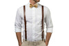 Brown Leather Suspenders & Gold Bow Tie