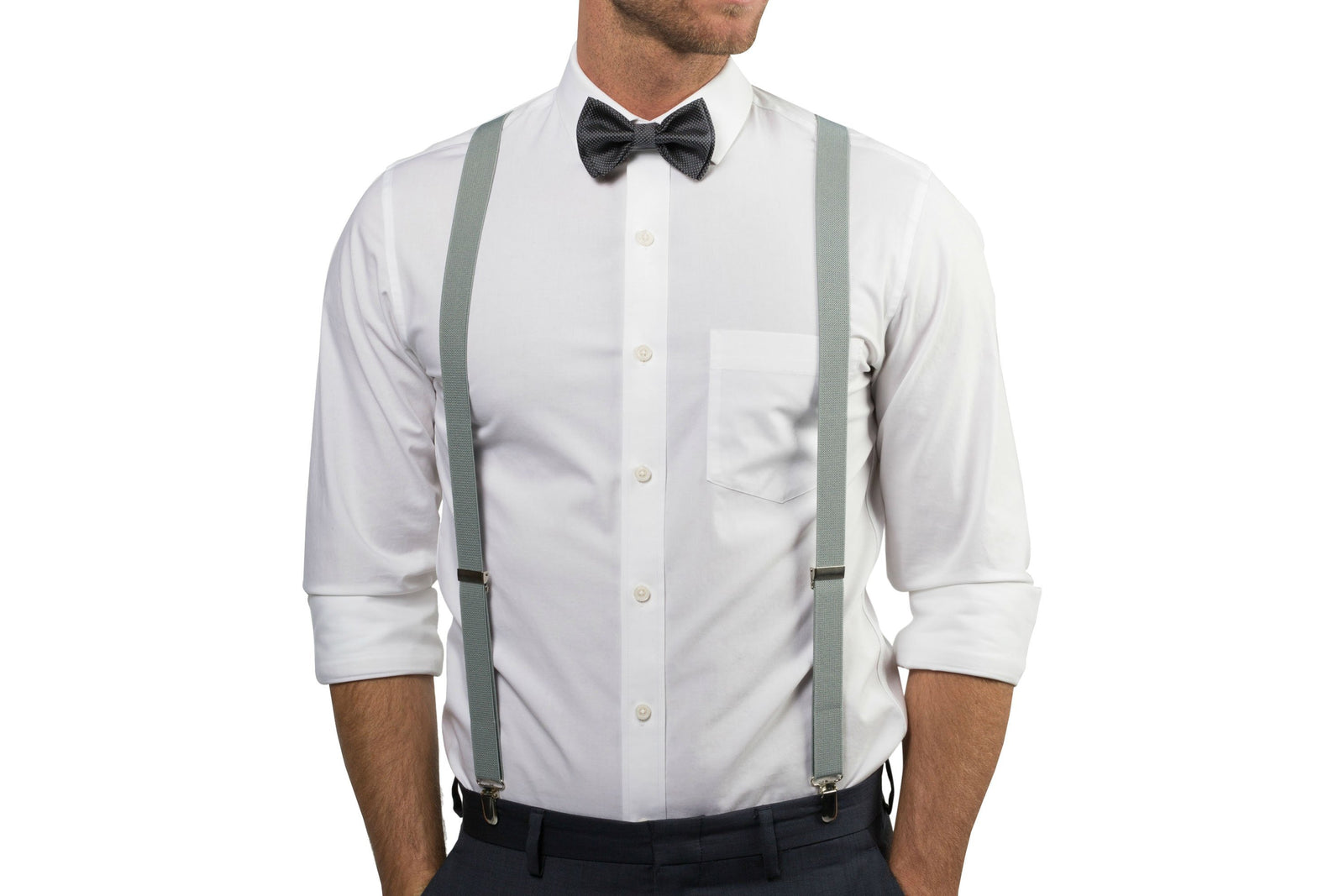 Light Gray Suspenders & Charcoal Bow Tie