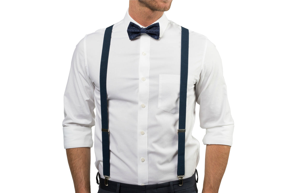 Navy Suspenders &amp; Navy Polka Dot Bow Tie
