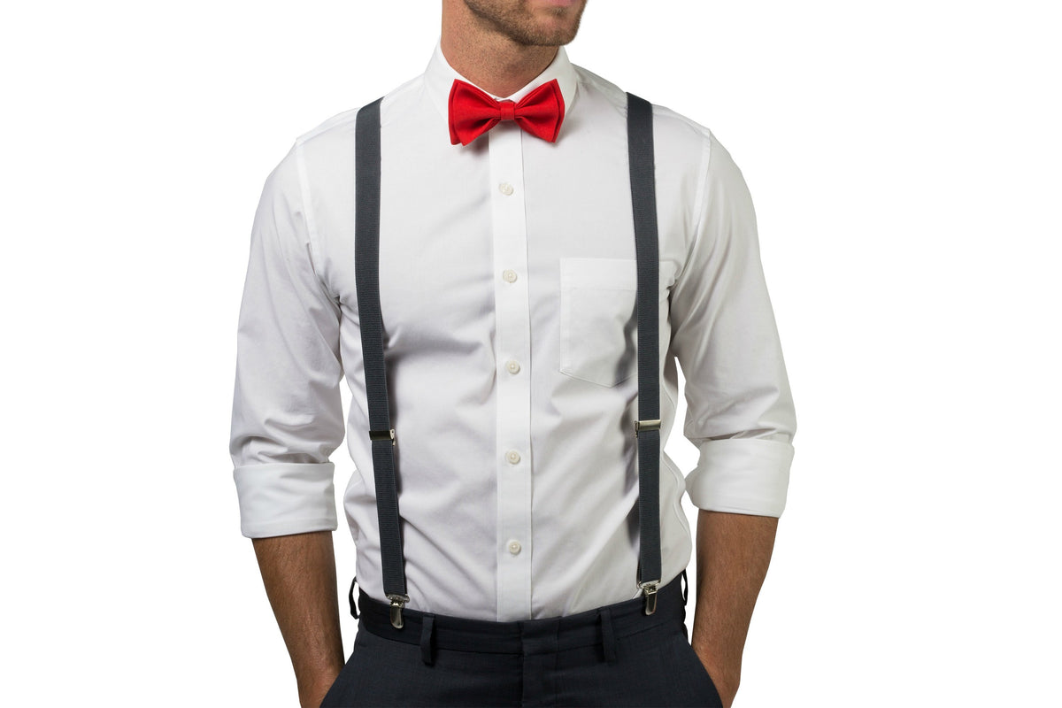 Charocoal Suspenders &amp; Red Bow Tie