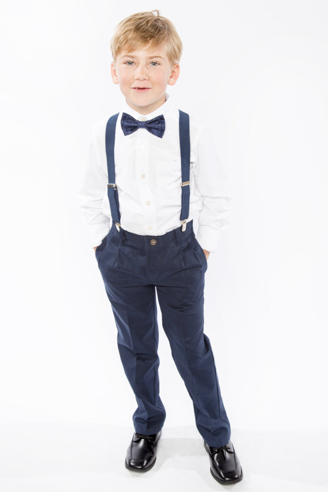 Navy Suspenders &amp; Navy Polka Dot Bow Tie for Kids