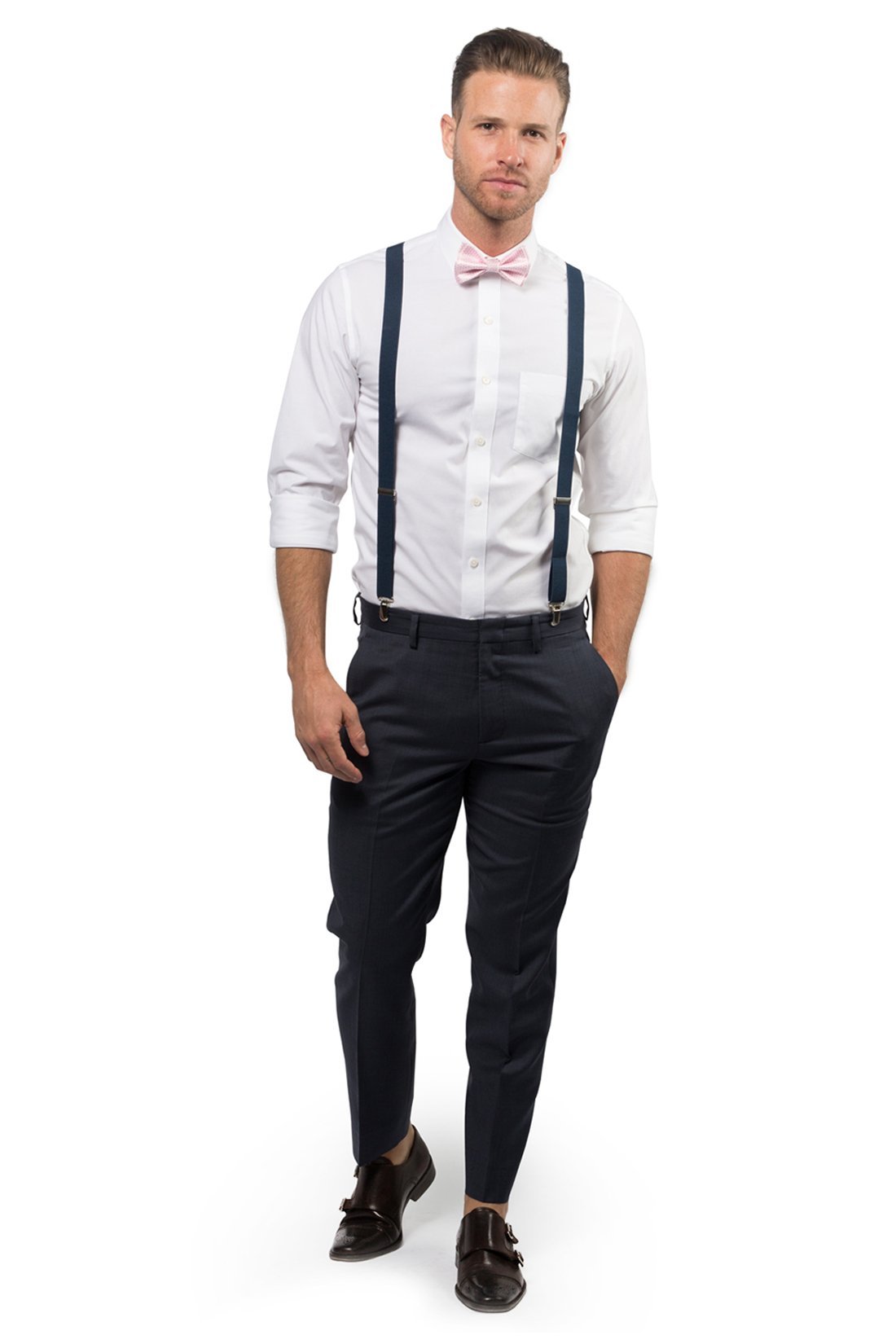 Navy Suspenders &amp; Pink Bow Tie