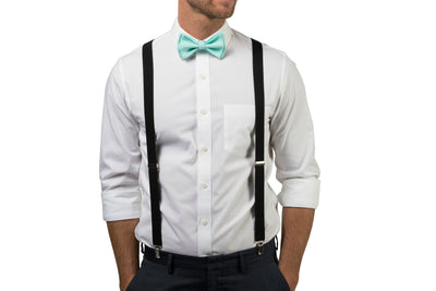 Black Suspenders & Aqua Bow Tie