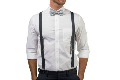 Charcoal Suspenders & Gingham Gray Bow Tie