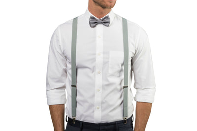 Light Gray Suspenders & Silver Polka Dot Bow Tie