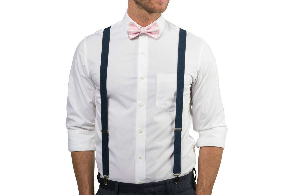 Navy Suspenders &amp; Pink Bow Tie