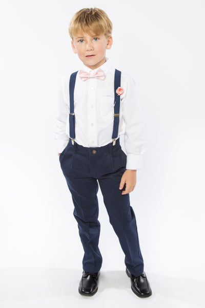 Navy Suspenders & Pink Bow Tie for Kids