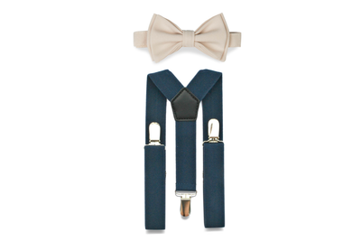 Navy Suspenders & Cream Bow Tie for Kids