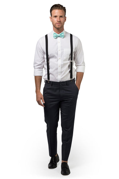 Black Suspenders & Aqua Bow Tie