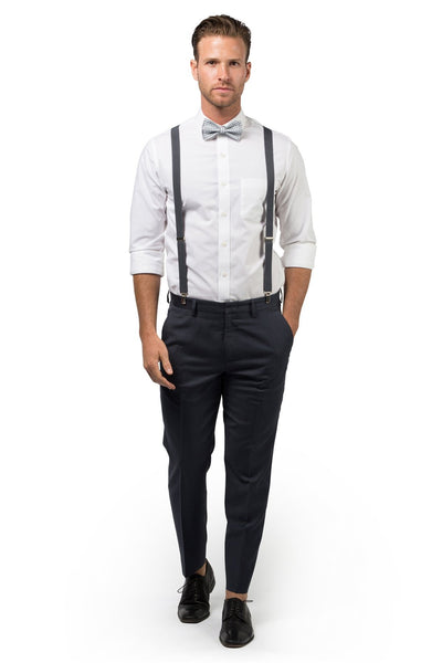 Charcoal Suspenders & Gingham Gray Bow Tie