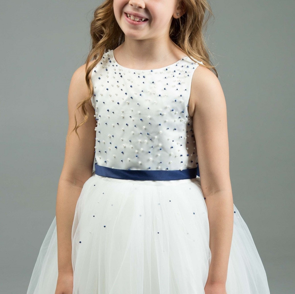 White & Navy Flower Girl Dress - ARMONIIA