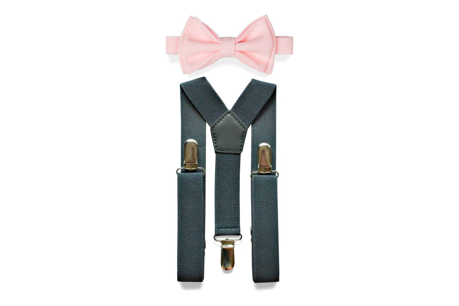 Charcoal Gray Suspenders & Blush Bow Tie
