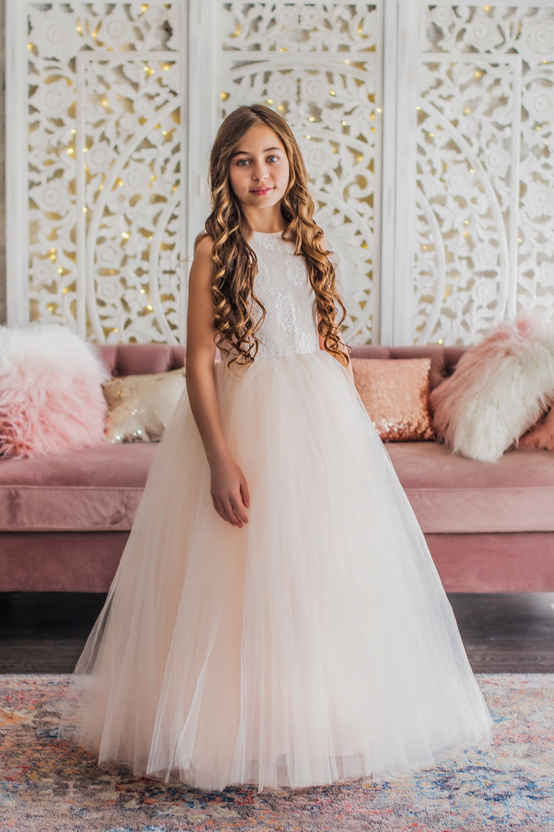 Blush pink gown on sale for flower girl