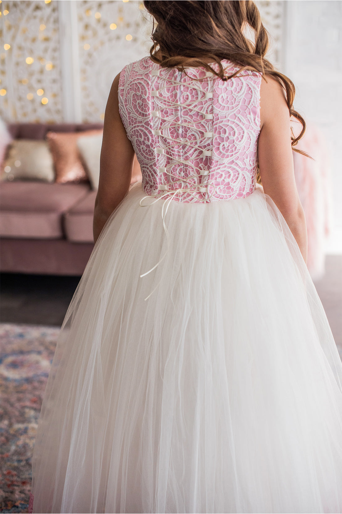 White &amp; Candy Pink Bodice Flower Girl Dress
