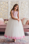 White & Candy Pink Bodice Flower Girl Dress