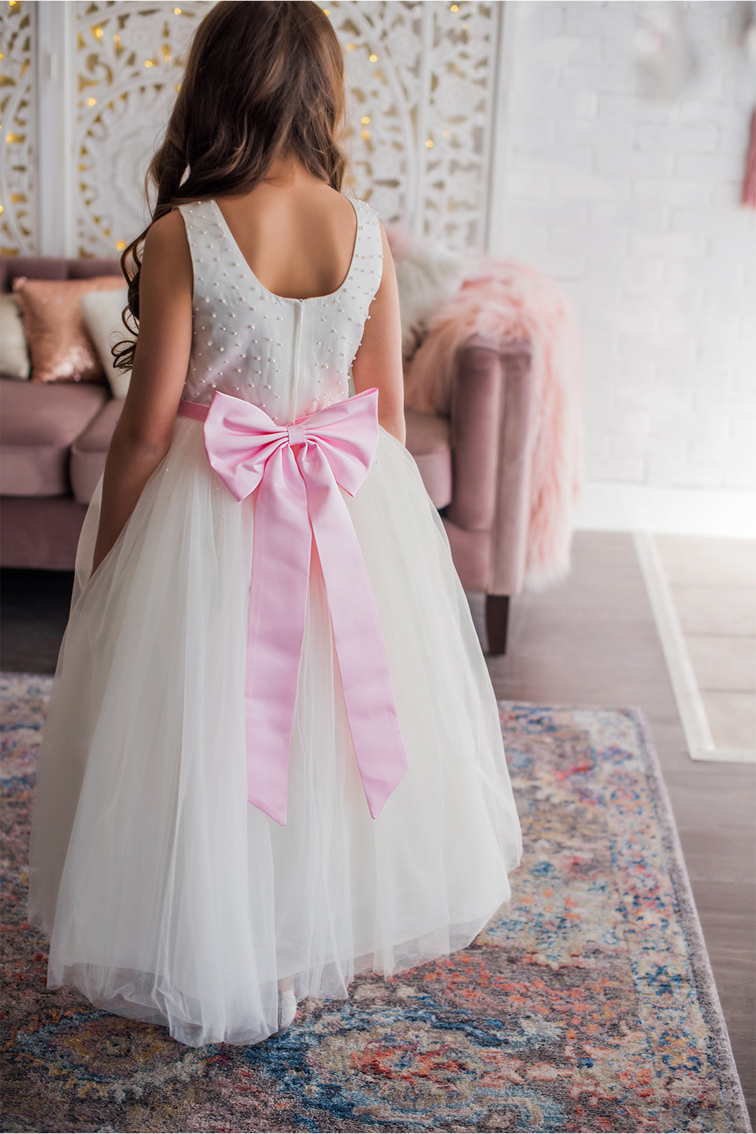 White &amp; Blush Flower Girl Dress