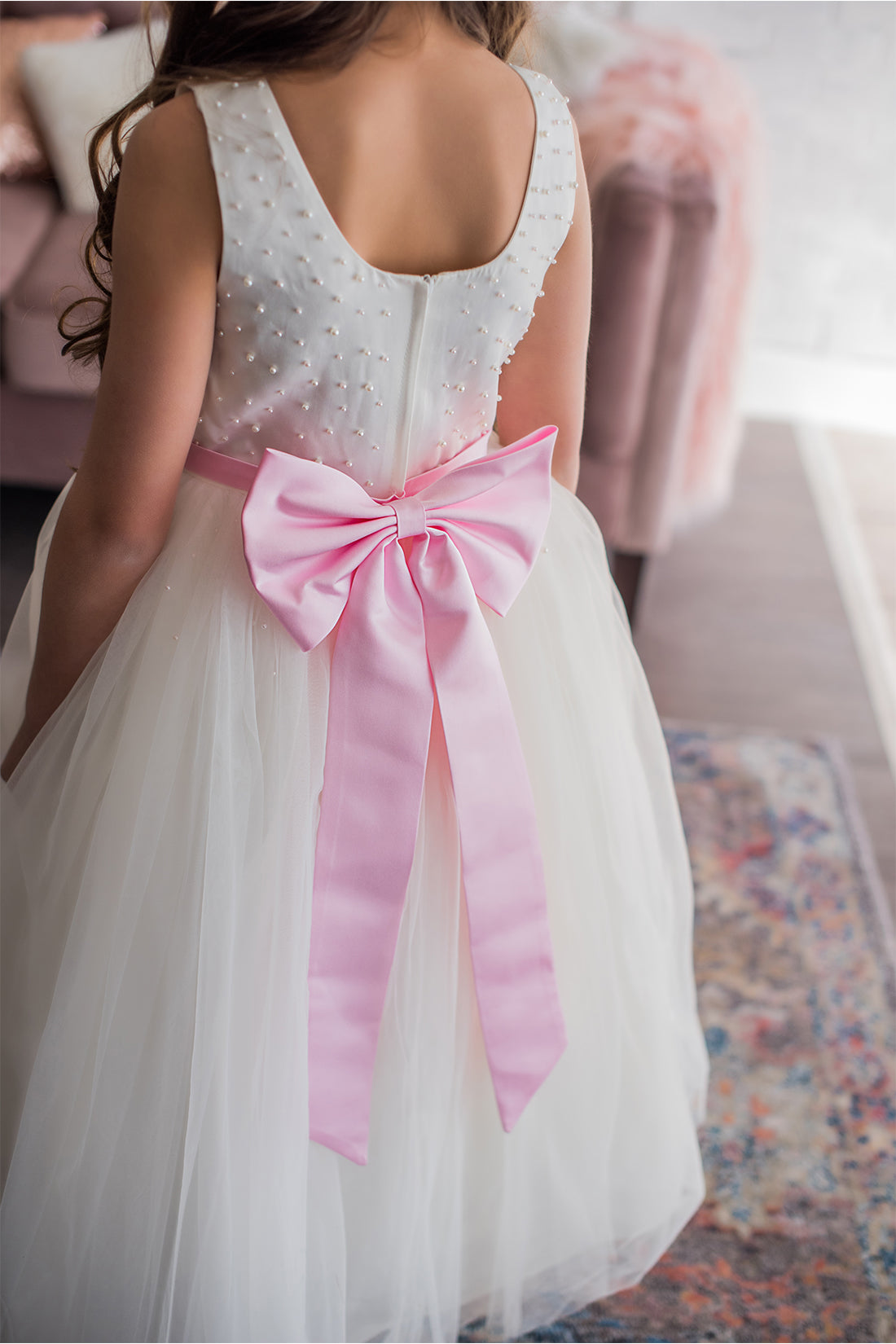White &amp; Blush Flower Girl Dress