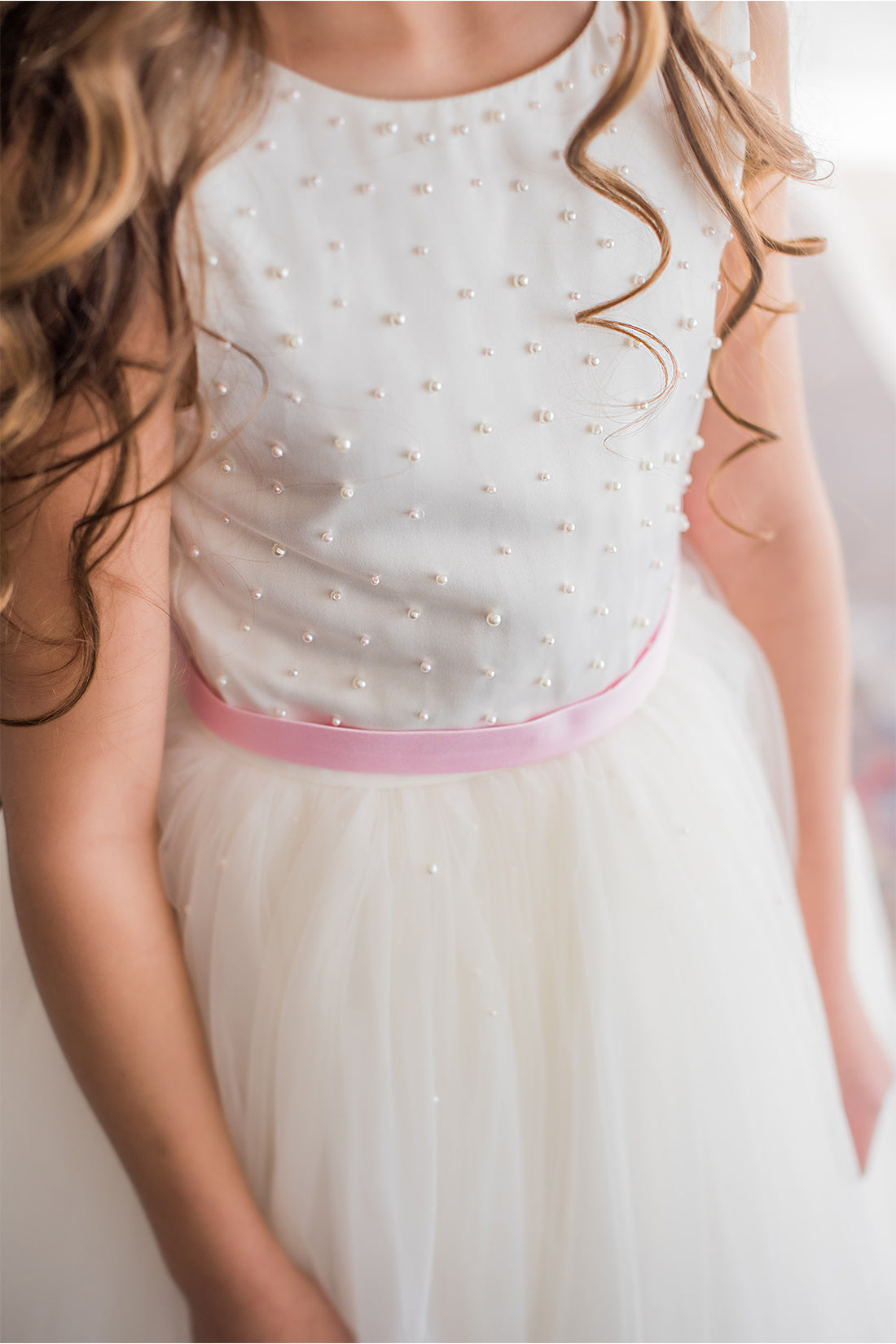White & Blush Flower Girl Dress