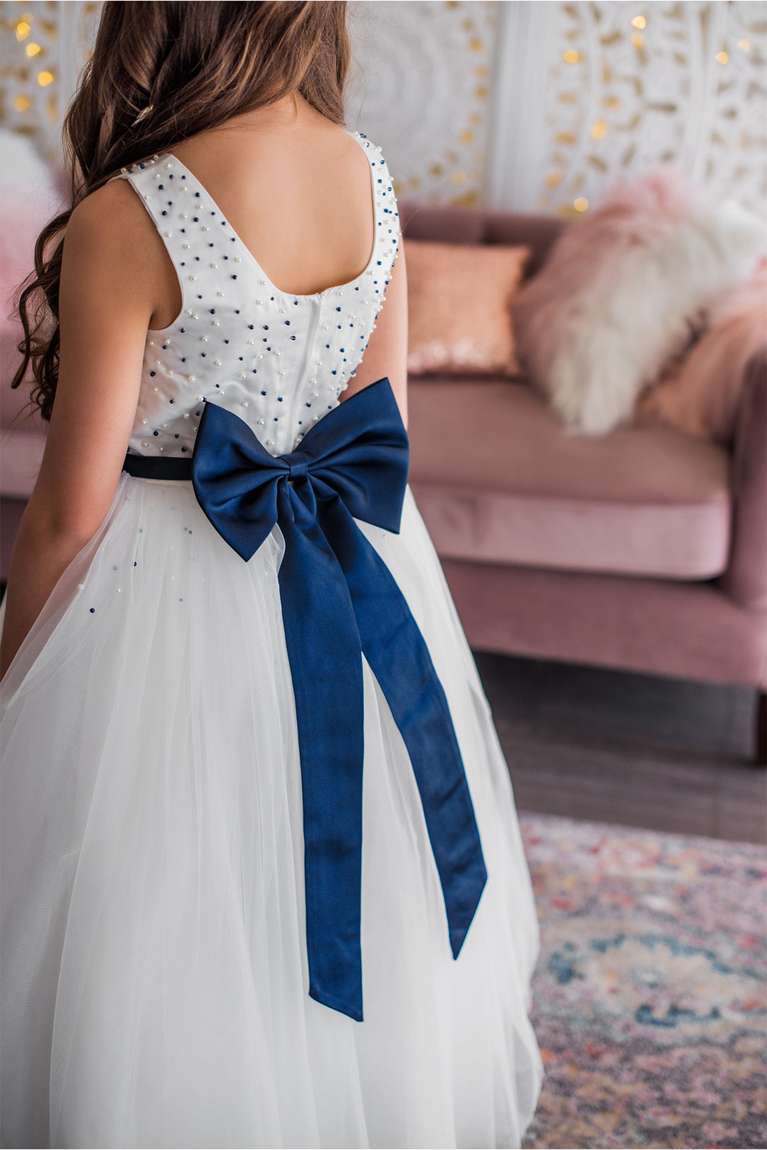 White \u0026 Navy Flower Girl Dress - Armoniia