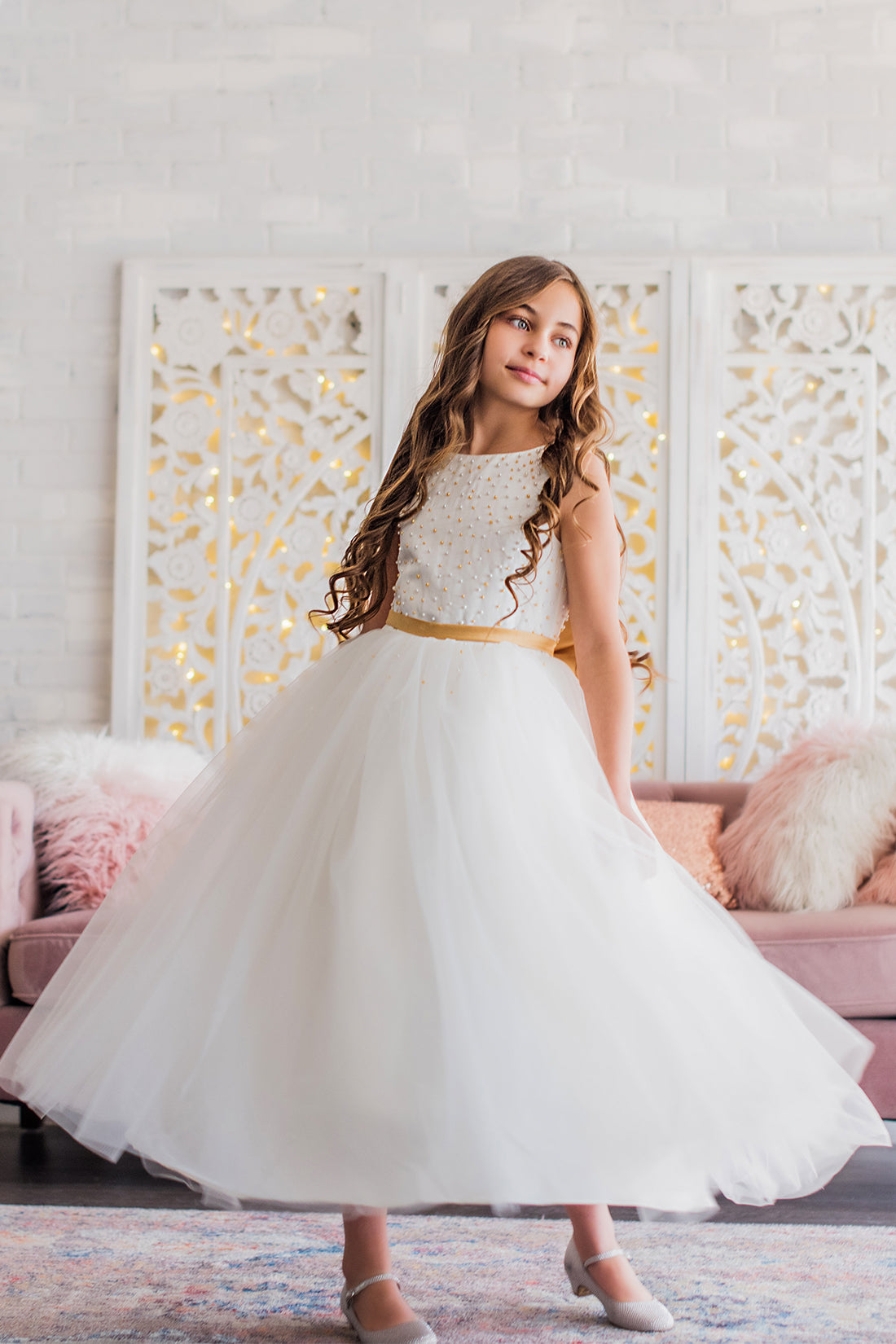 White u0026 Gold Flower Girl Dress– Armoniia