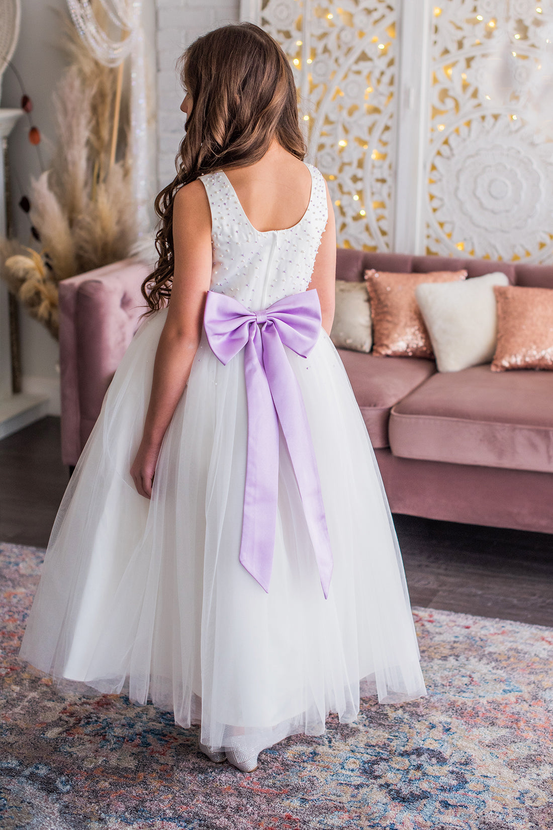 White &amp; Lavender Flower Girl Dress